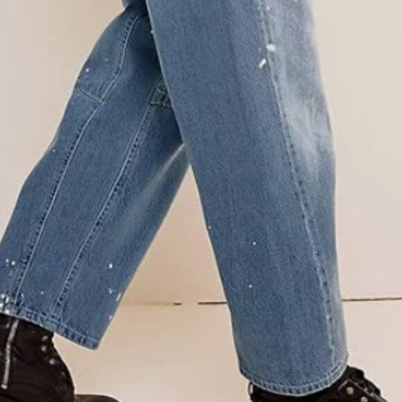 Cicy Bell Womens Baggy Barrel Horseshoe Wide Leg Drawstring Vintage Denim Jeans - Picture 3 of 16